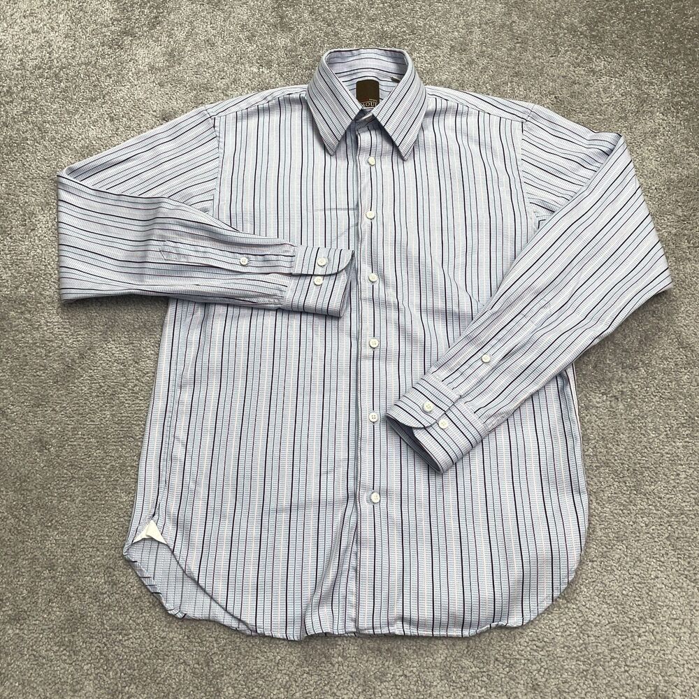 Raoul Premium Two Ply Dress Shirt Mens 15/38 Blue Striped 100% Cotton Work NWOT